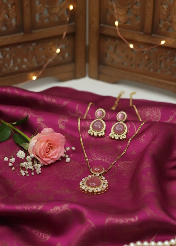 Pink_Brass_Necklace_Set_For_Women